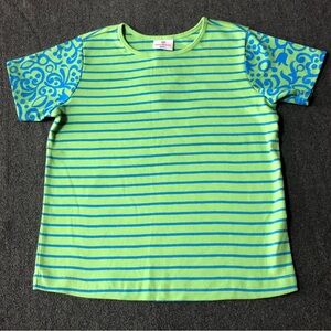 Hanna Andersson 100% Cotton Blue Green Swirl-flower Shirt Size 150 (11-13Yrs）